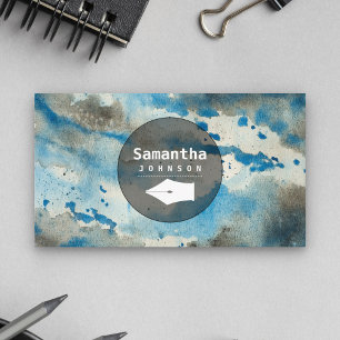 Carte De Visite Pointe de stylo à aquarelle bleue écrivain profess