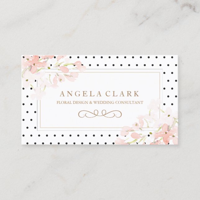 Carte De Visite Pointer les points et les fleurs d'aquarelle rose (Devant)
