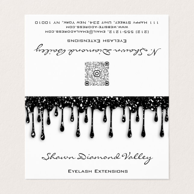 Carte De Visite Pointes de maquillage Lecteurs noirs Code QR Blanc (Extérieur déplié)