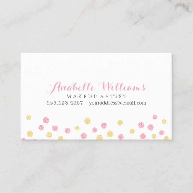 Carte De Visite Points Confetti Faux Jaune et Parties scintillant  (Devant)