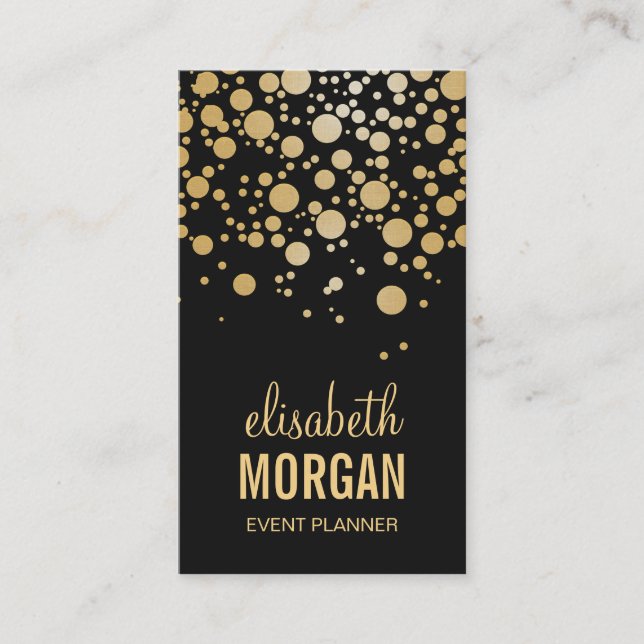Carte De Visite Points Confetti Or élégant - Beauté moderne Noir (Devant)