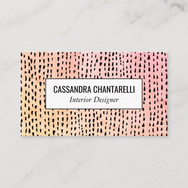 Carte De Visite Points d'encre Abstraits couleur or rose (Devant)