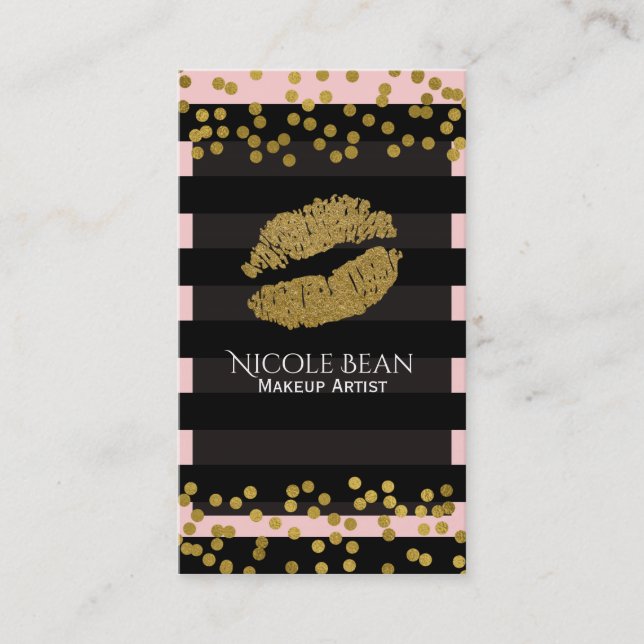 Carte De Visite Points Faux Gold Faux Foil Blushing Rose & Black S (Devant)