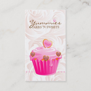 Carte De Visite Points roses de glaçage de petit gâteau de coeur