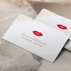 Carte De Visite Points rouges simples de confettis d'or de lèvres