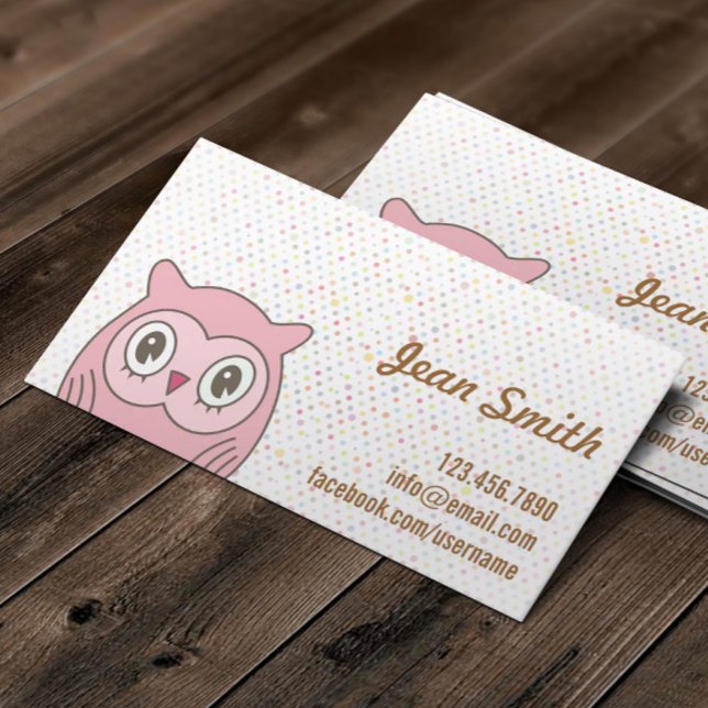 Carte de visite Pois Cute Pink Owl (Créateur téléchargé)
