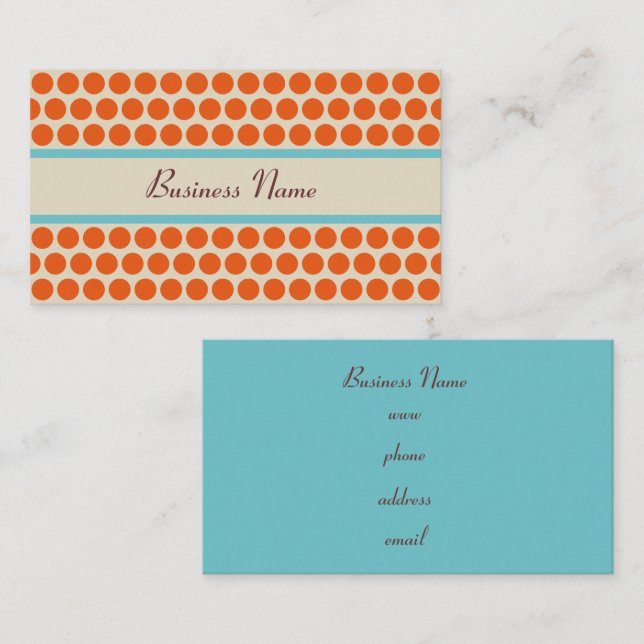 Carte de visite Pois rétro Orange Turquoise (Devant / Derrière)