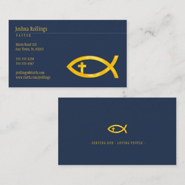 Carte De Visite Poisson chrétien avec croix | Inspirationnel (Devant / Derrière)