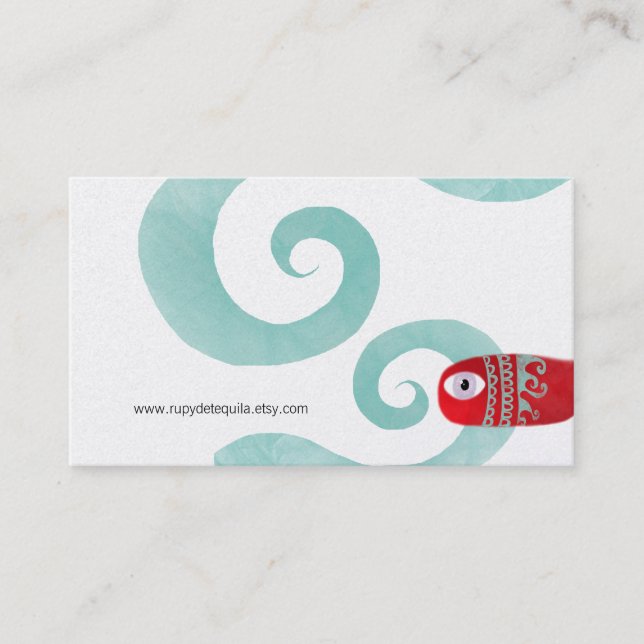 Carte De Visite Poisson rouge bleu vagues finition métallique plat (Devant)
