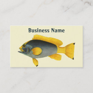 Carte De Visite Poisson vintage bleu et jaune, Vie marine
