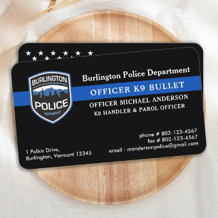 Carte De Visite Police Chien K9 Unité Mince Ligne bleue Police Off