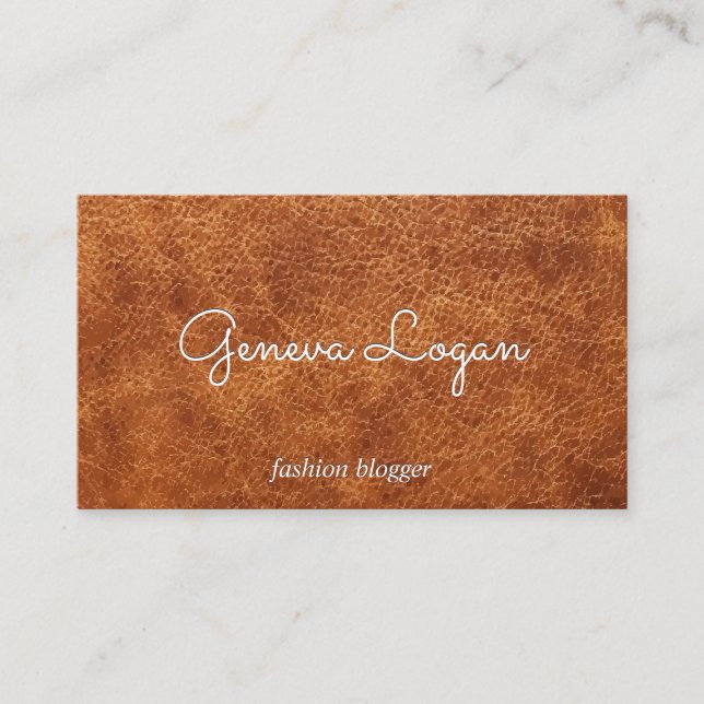 Carte De Visite Police Cursive | Arrière - plan de texture Brown (Devant)