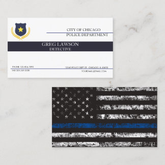 Carte De Visite Police | Drapeau de police de la Ligne Bleue Mince