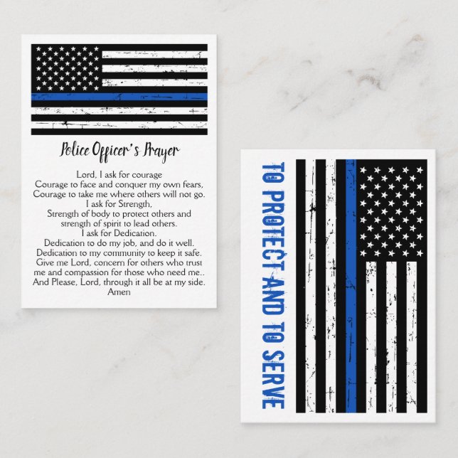 Carte De Visite Police Officier Prière Mince Ligne Bleue (Devant / Derrière)