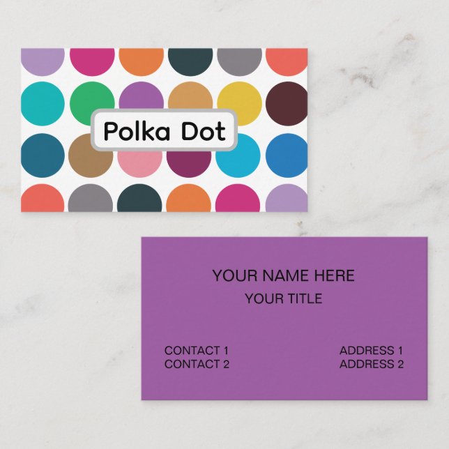 Carte De Visite Polka Colorée Point De Retour À L'École (Devant / Derrière)