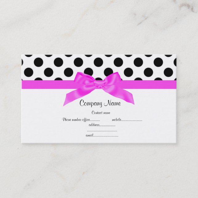 CARTE DE VISITE POLKA DOT ROSE CLAIRE ET BLANC (Devant)