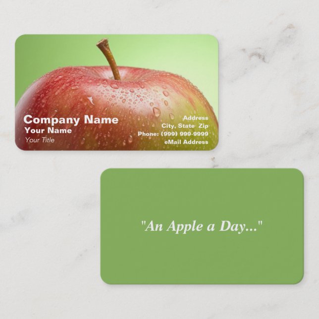 Carte De Visite Pomme rouge sur Arrière - plan vert (Devant / Derrière)