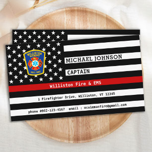 Carte De Visite Pompier du service d'incendie Mince ligne rouge Em