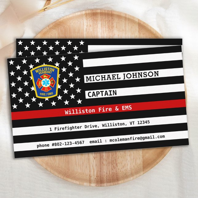 Carte De Visite Pompier du service d'incendie Mince ligne rouge Em (Créateur téléchargé)