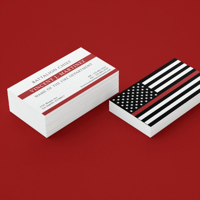 Carte De Visite Pompier Mince ligne rouge Service de Secourt incen (Créateur téléchargé)