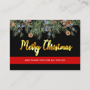Carte De Visite Pompier Noël Mince ligne rouge Merci