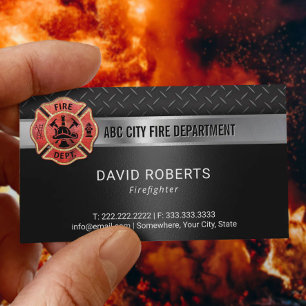 Carte De Visite Pompier Service d'incendie Moderne Métal foncé