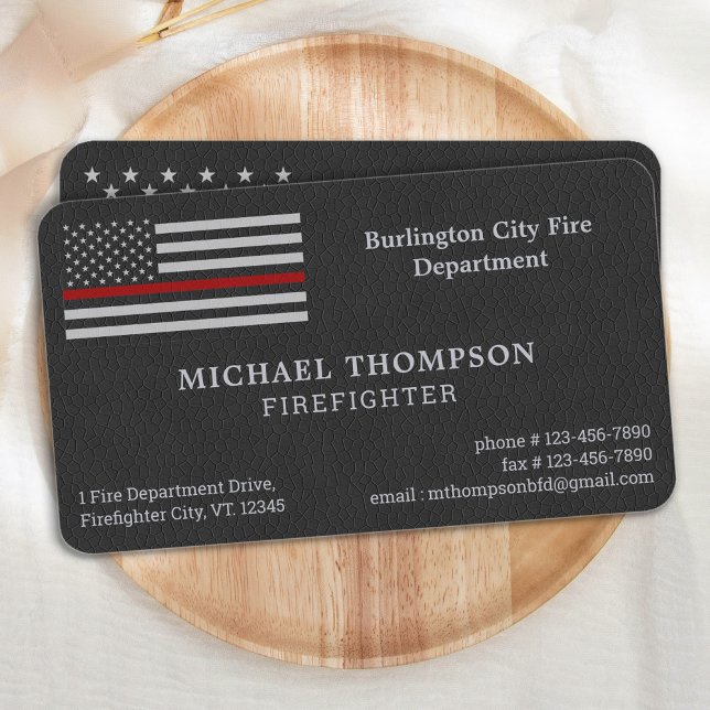 Carte De Visite Pompiers Service d'incendie Cuir mince Ligne rouge (Créateur téléchargé)