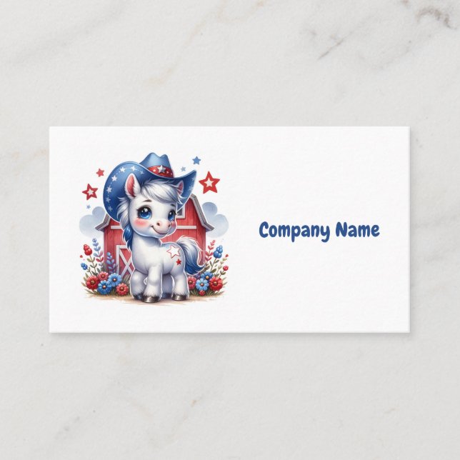 Carte De Visite Poney patriotique rouge, blanc et bleu (Devant)