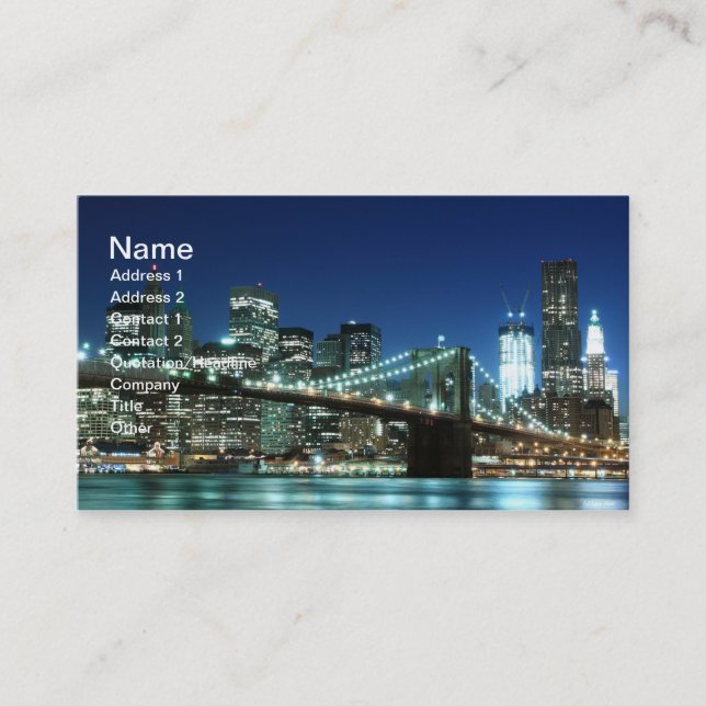 Carte De Visite Pont de Brooklyn la nuit, New York City (Devant)