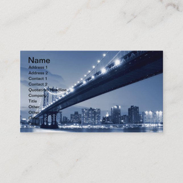 Carte De Visite Pont et horizon de Manhattan la nuit, NYC (Devant)
