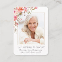 Pont rose Floral Olive Photo Funeral Card