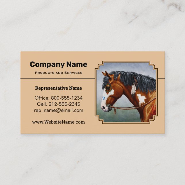 Carte De Visite Pony Pinto Cheval Tan (Devant)