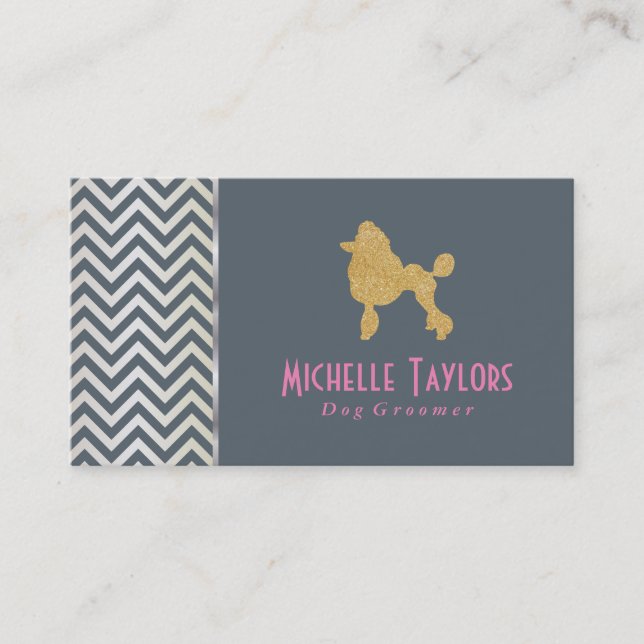 Carte De Visite Poodle d'or | Luxury Groomer (gris et rose) (Devant)