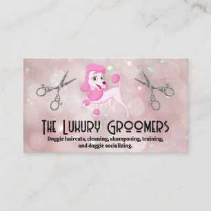 Carte De Visite Poodle rose   Ciseaux de salon   Bokeh