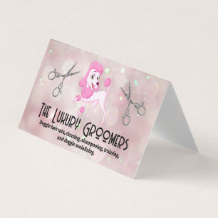 Carte De Visite Poodle rose   Ciseaux de salon   Bokeh