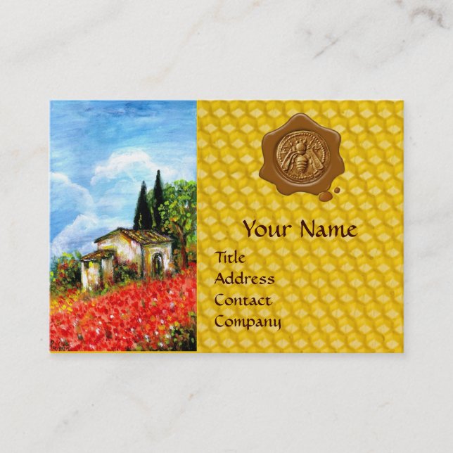 CARTE DE VISITE POPIES, CHAMPS DE FLEURS HONEY BEE SCEAL DE CIRE,  (Devant)