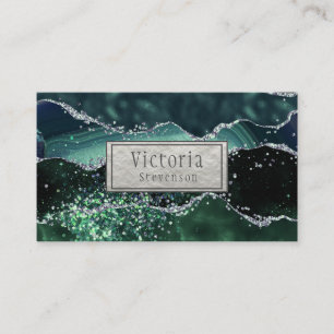 Carte De Visite Porte de géoode verte en Parties scintillant d'arg