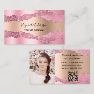 Carte De Visite Porte en or rose marbre code QR photo