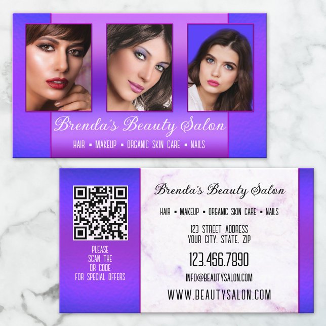 Carte De Visite Portfolio Blue Purple Beauty Professionnel (Créateur téléchargé)