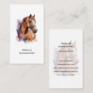 Carte De Visite Portrait de tête de cheval brun à l'aquarelle