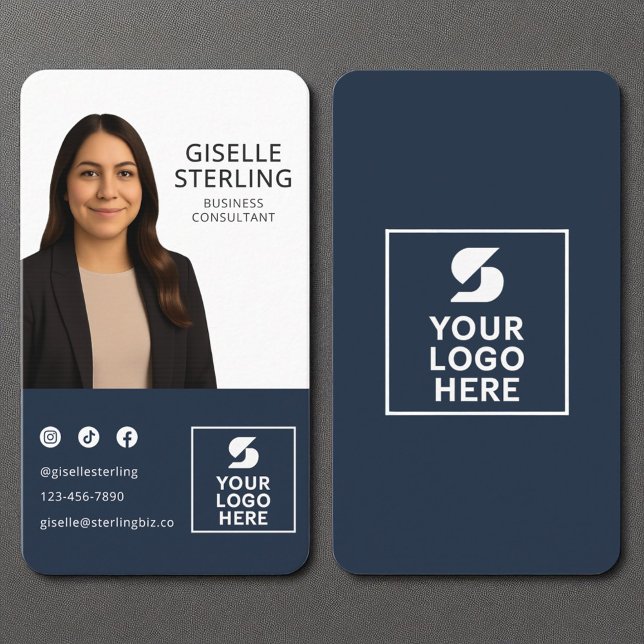 Carte De Visite Portrait du logo photo bleu de la marine (Créateur téléchargé)