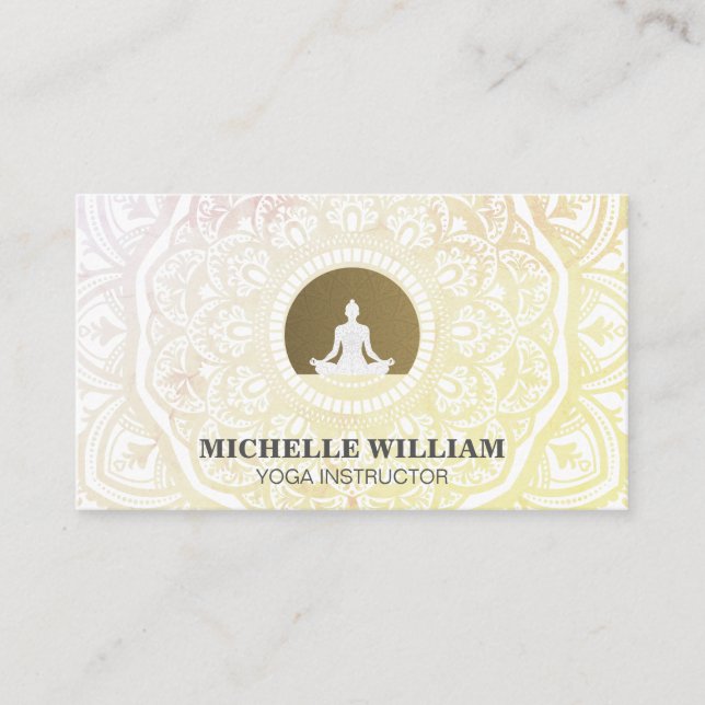 Carte De Visite Pose de méditation Lotus | Mandala Design Ornate (Devant)
