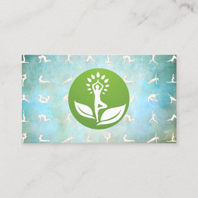 Carte De Visite Pose de Yoga et Feuille (Devant)