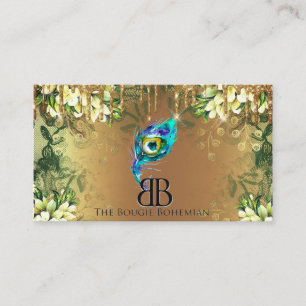 Carte De Visite Posh Bougie Glittery Bohemian Blue Florals Driving