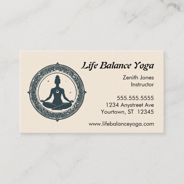 Carte De Visite Poste Lotus en Mandala Professeur de Yoga (Devant)