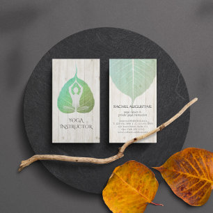 Carte De Visite Posture de méditation de yoga élégant avec feuille
