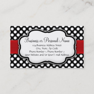 Carte De Visite Pot Polka noir et blanc avec ruban rouge
