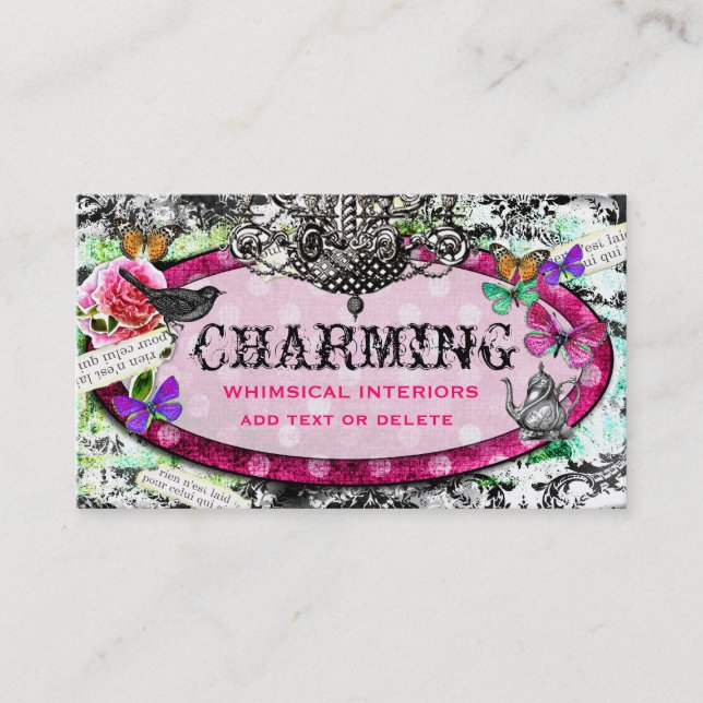 Carte De Visite Pot vintage lunatique de thé de charme de (Devant)