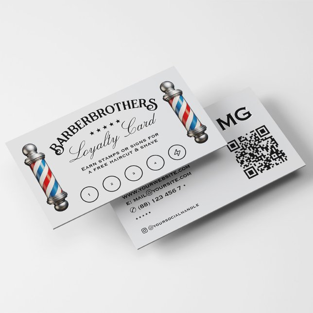 Carte De Visite Poteau en barbre gris clair Élégant récompense de  (Barber Pole Light Grey Elegant Loyalty Reward Business Card
)