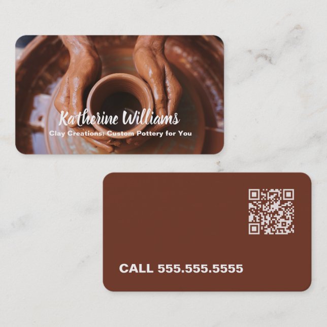 Carte De Visite Poterie Faite Main QR (Devant / Derrière)